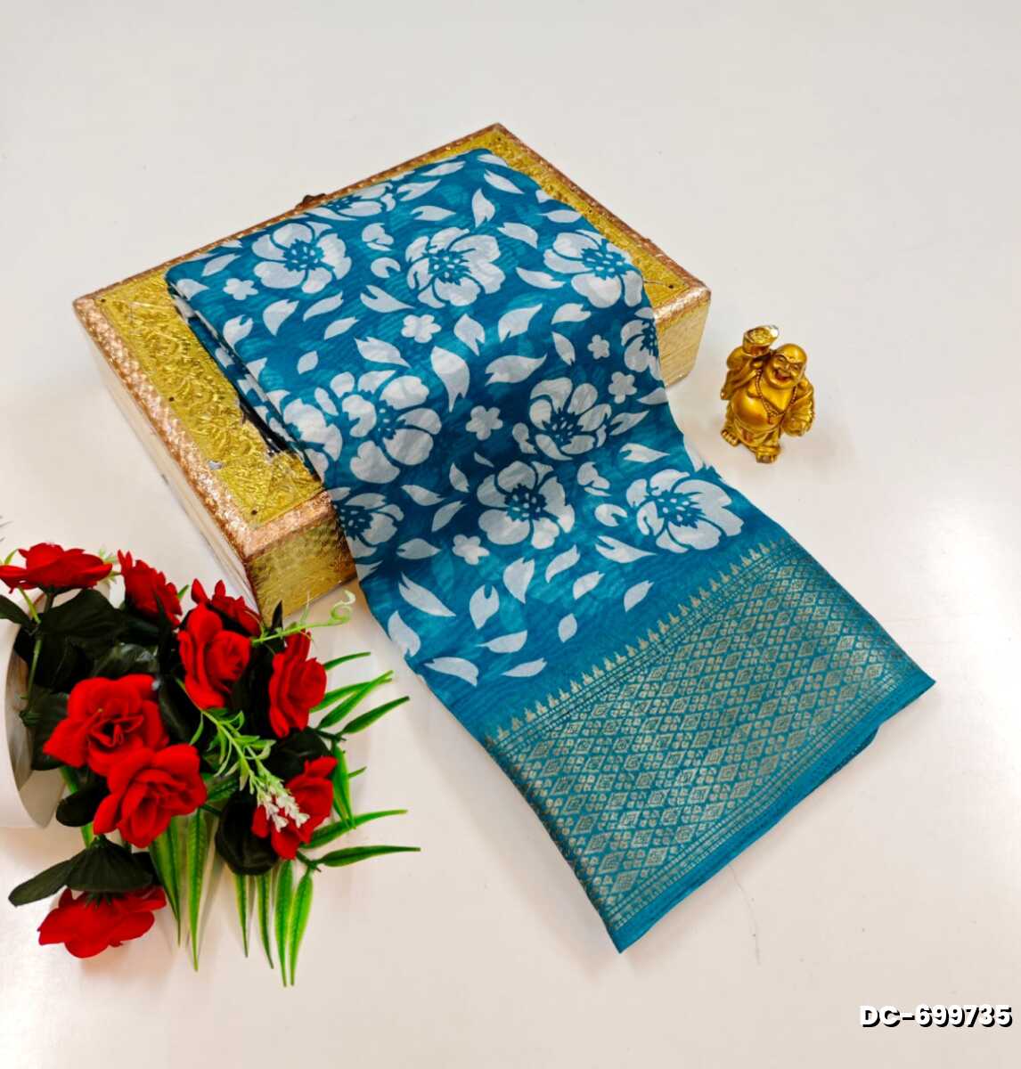 Soft Cotton Saree with Contrast Prints and Zari Weaving Accents
